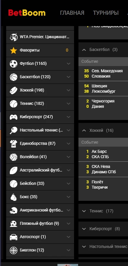 Ставки на спорт в БК Betboom